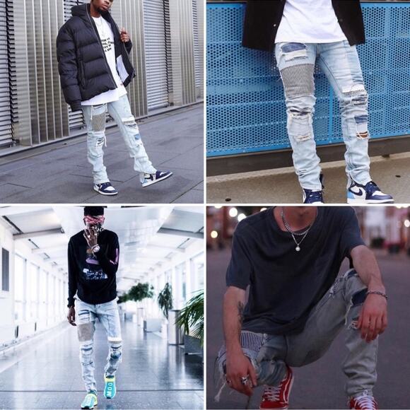 MNML Men's M74 Denim Patchwork Distressed Jeans Size 30 Streetwear Funky Cool - Picture 5 of 16